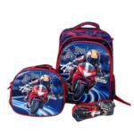 Trio Escolar Maleta, Lonchera, Cartuchera Motociclista WL-1907 BluM
