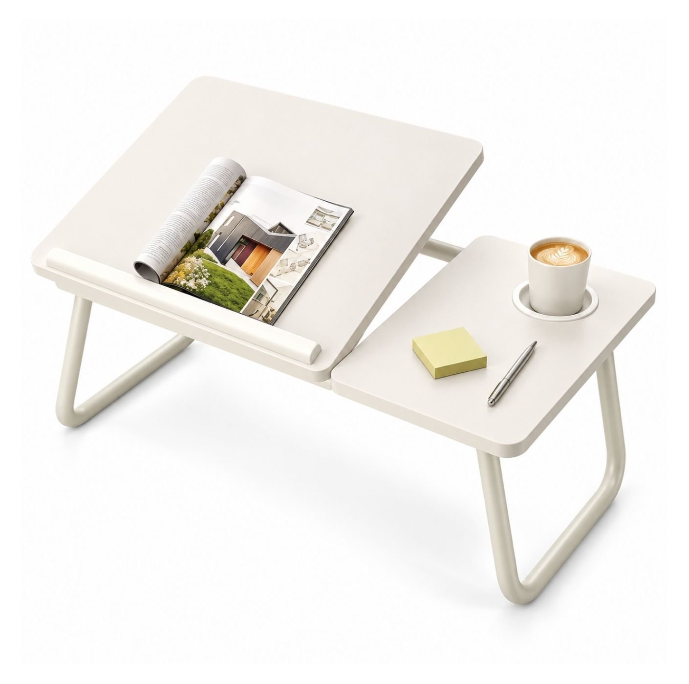 9 Mesa Plegable, Graduable – Con Portavasos AE0036 Blanco TM - Imagen 1